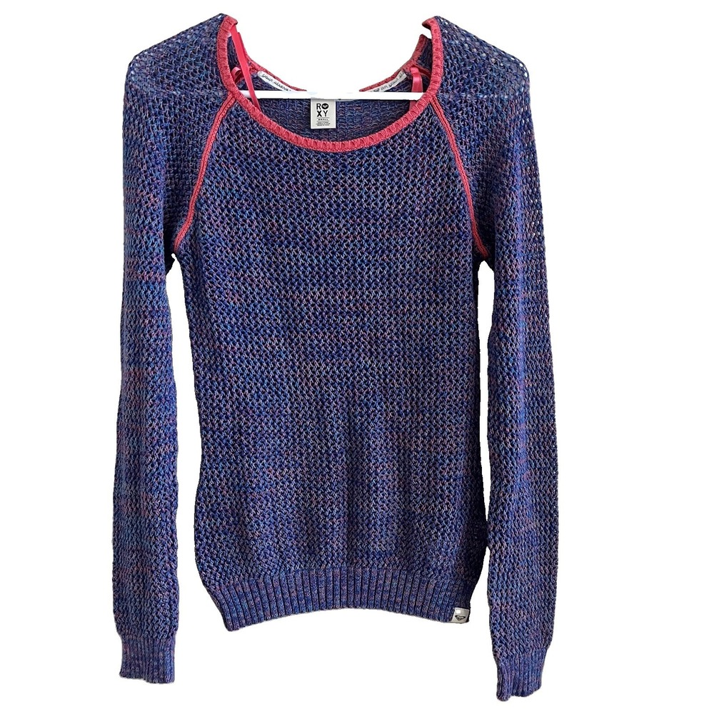 Roxy Open Mesh Knit Marled Pullover Sweater Sz S Long Sleeve Beachy Surfer Girl